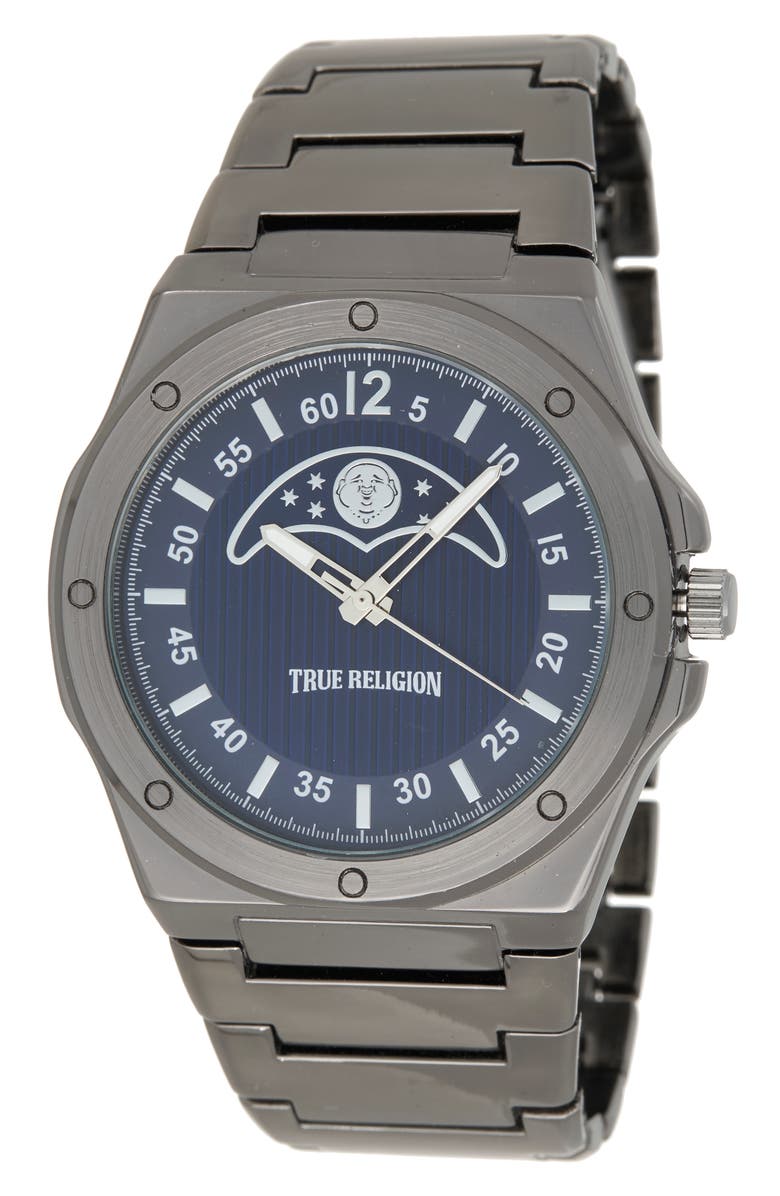 True Religion Buddha Moon Bracelet Watch, 43mm, Main, color, Navy/ Gunmetal