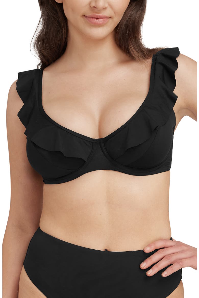 Frill F-Cup Underwire Bikini Top, Main, color, BLACK