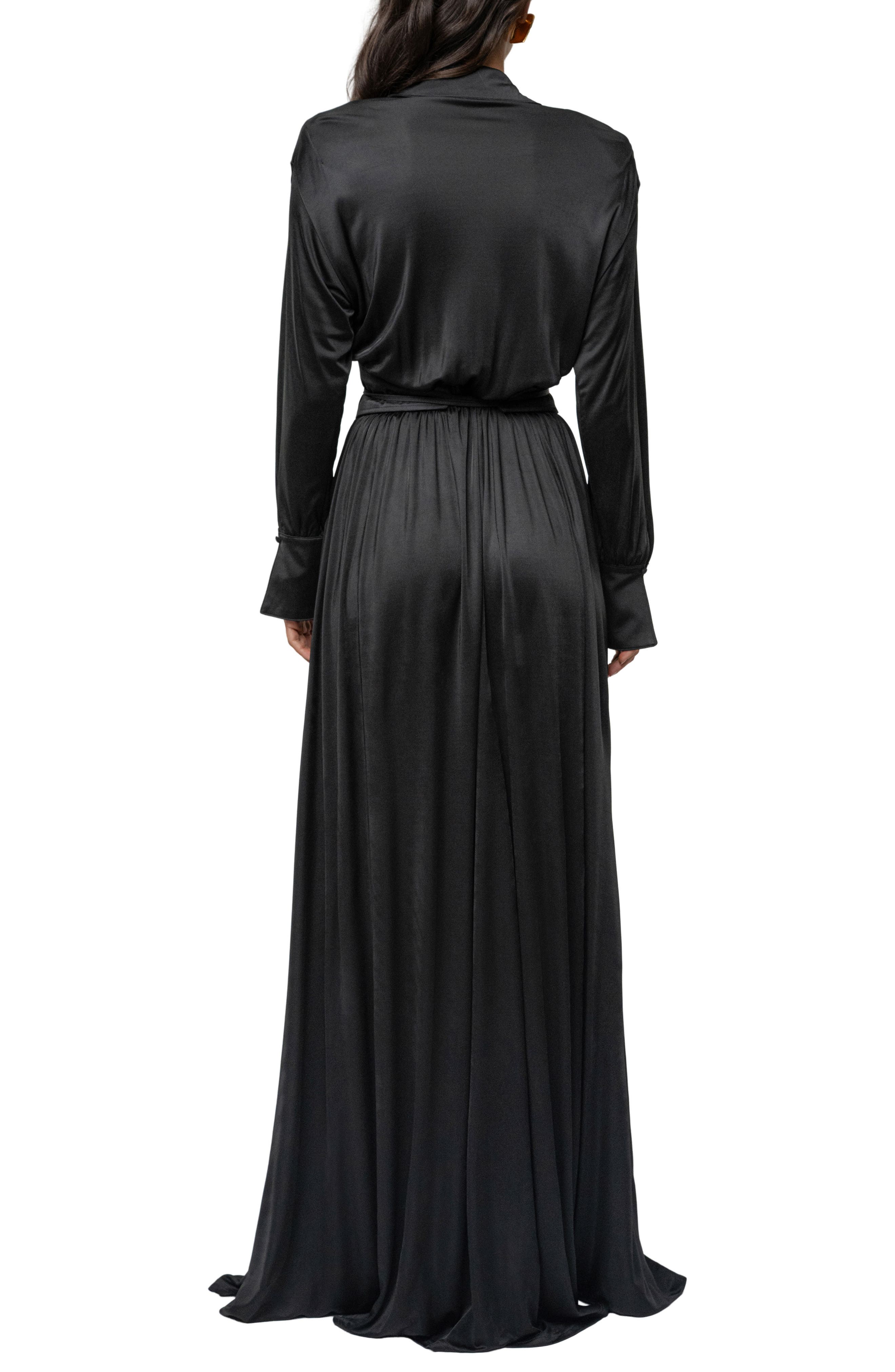 Collar Long Sleeve Satin Gown - image 2