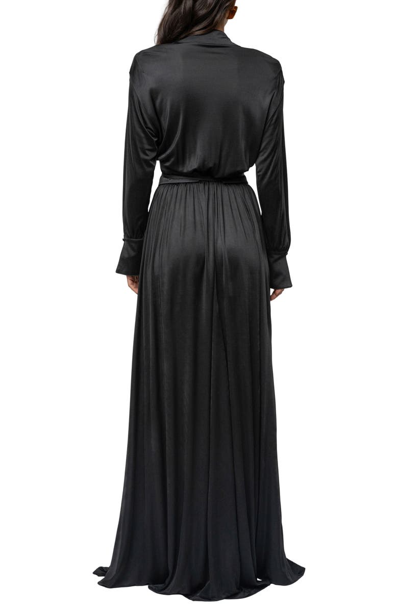 JLUXLABEL Collar Long Sleeve Satin Gown, Alternate, color, Black