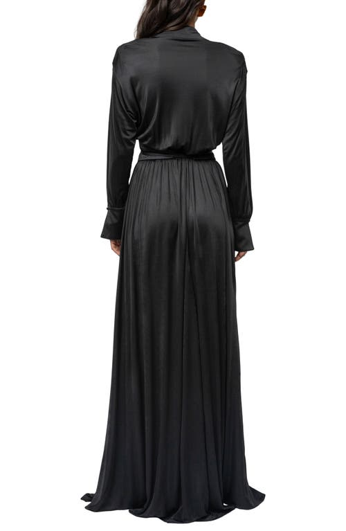Jluxlabel Collar Long Sleeve Satin Gown In Black