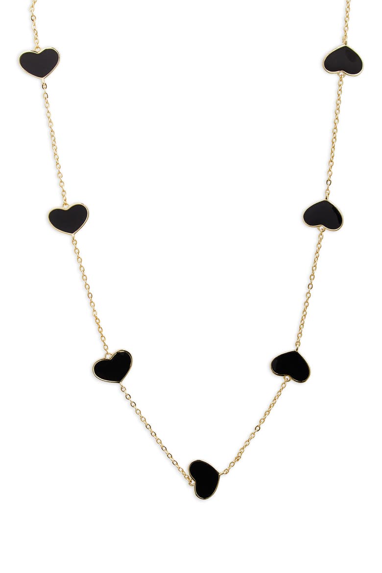 Enamel Heart Station Necklace, Main, color, GOLD/ BLACK