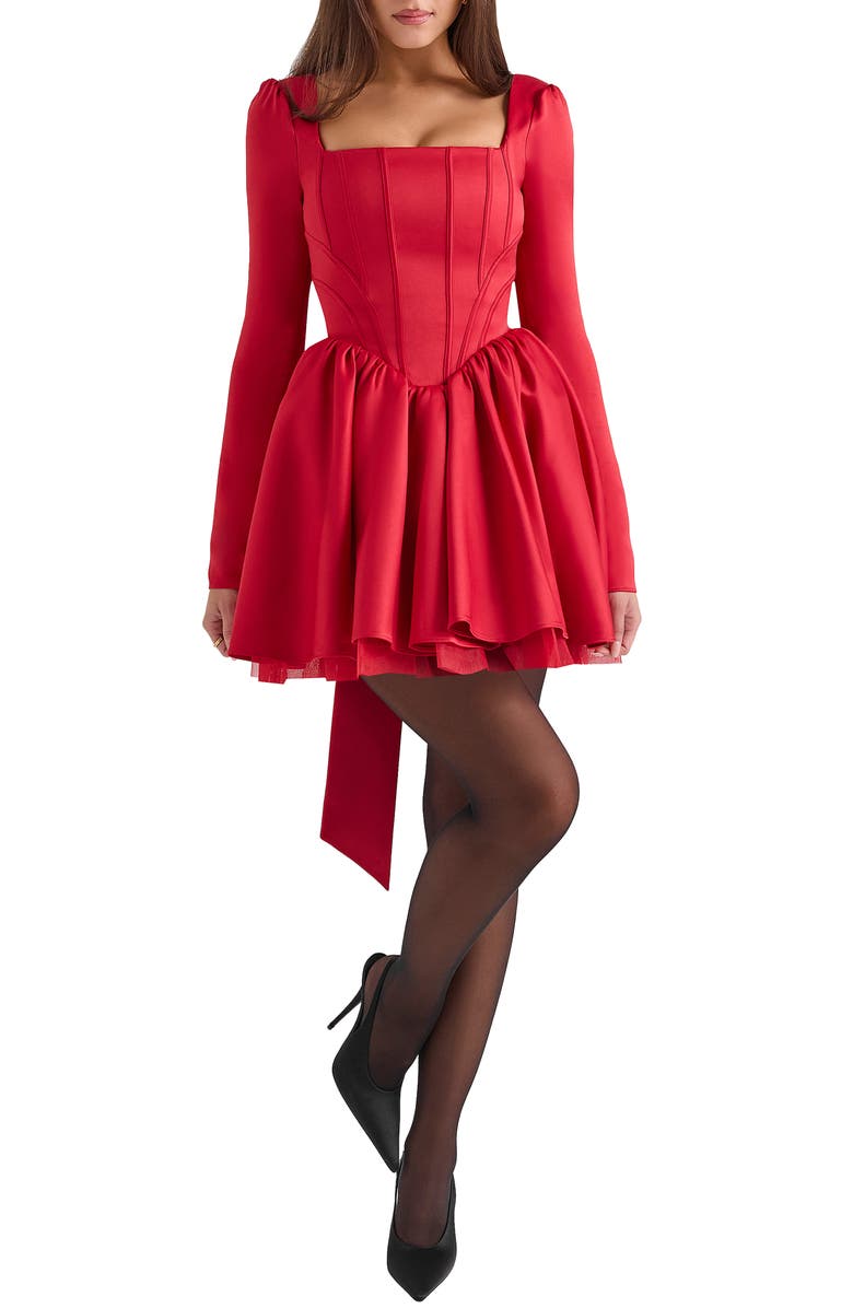HOUSE OF CB Nina Bow Back Long Sleeve Corset Minidress, Main, color, Hauted Red