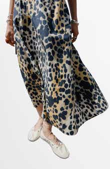 MANGO Animal Print Cotton A-Line Midi Skirt