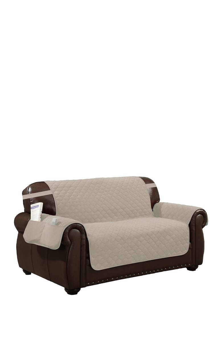 Duck River Textile Chocolate/Natural Jameson Reversible Waterproof Microfiber Chair Cover, Main, color, 