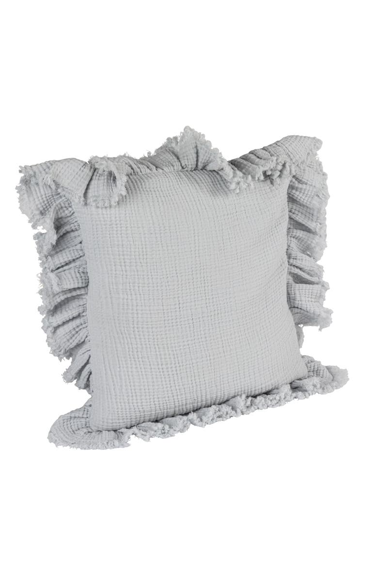 Storied Home Cotton Pillow with Ruffled Trim, Light Blue, Main, color, Blue