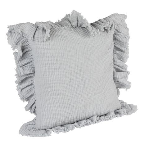 Cotton Pillow with Ruffled Trim, Light Blue