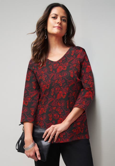 Stretch Cotton V-Neck Tee (Plus)