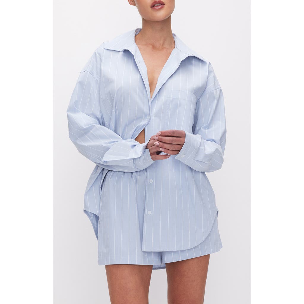 GOOD AMERICAN GOOD AMERICAN OVERSIZE STRIPE STRETCH COTTON POPLIN BUTTON-UP SHIRT