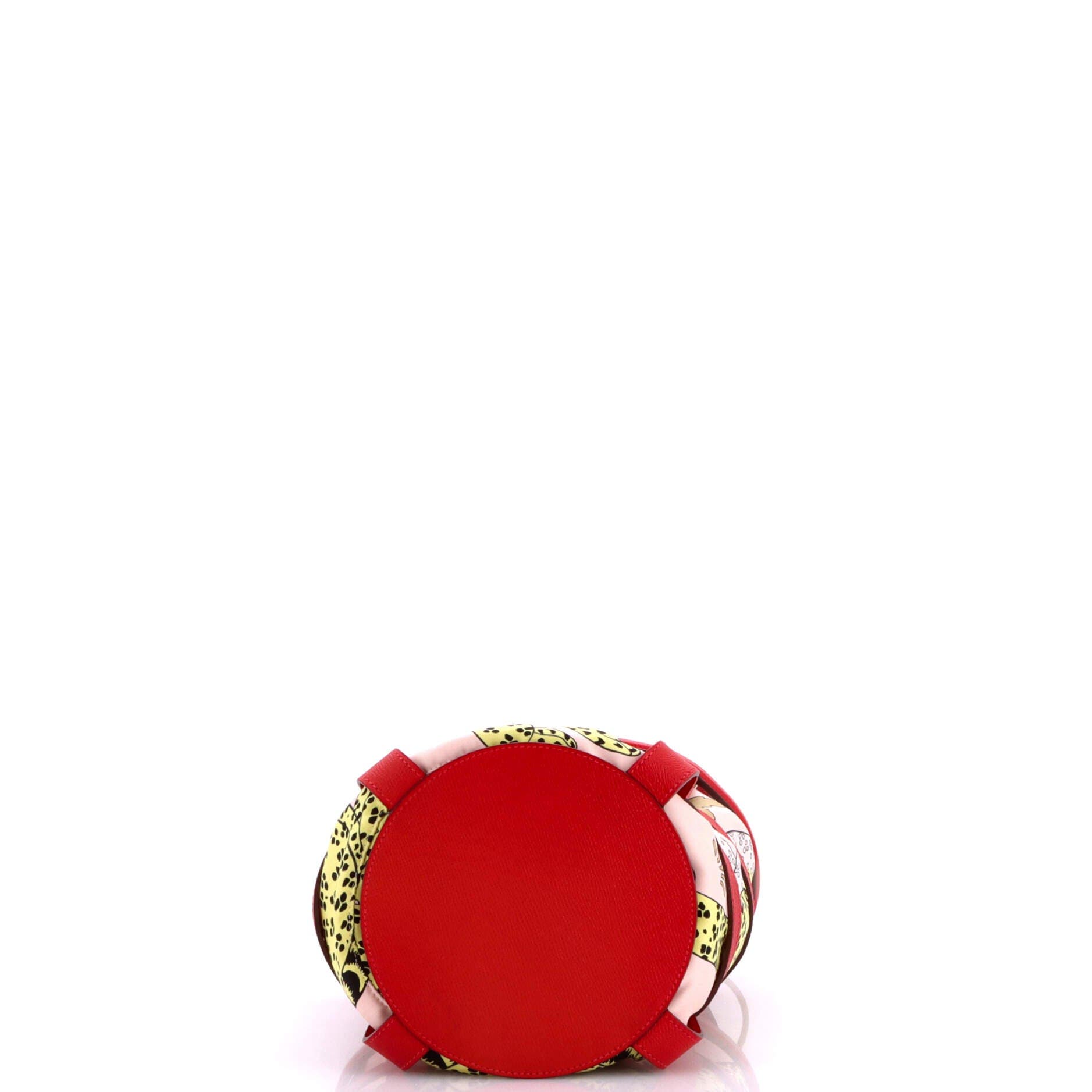 Musardine Bucket Bag Printed Silk with Leather, Alternate, color, Rouge Casaque