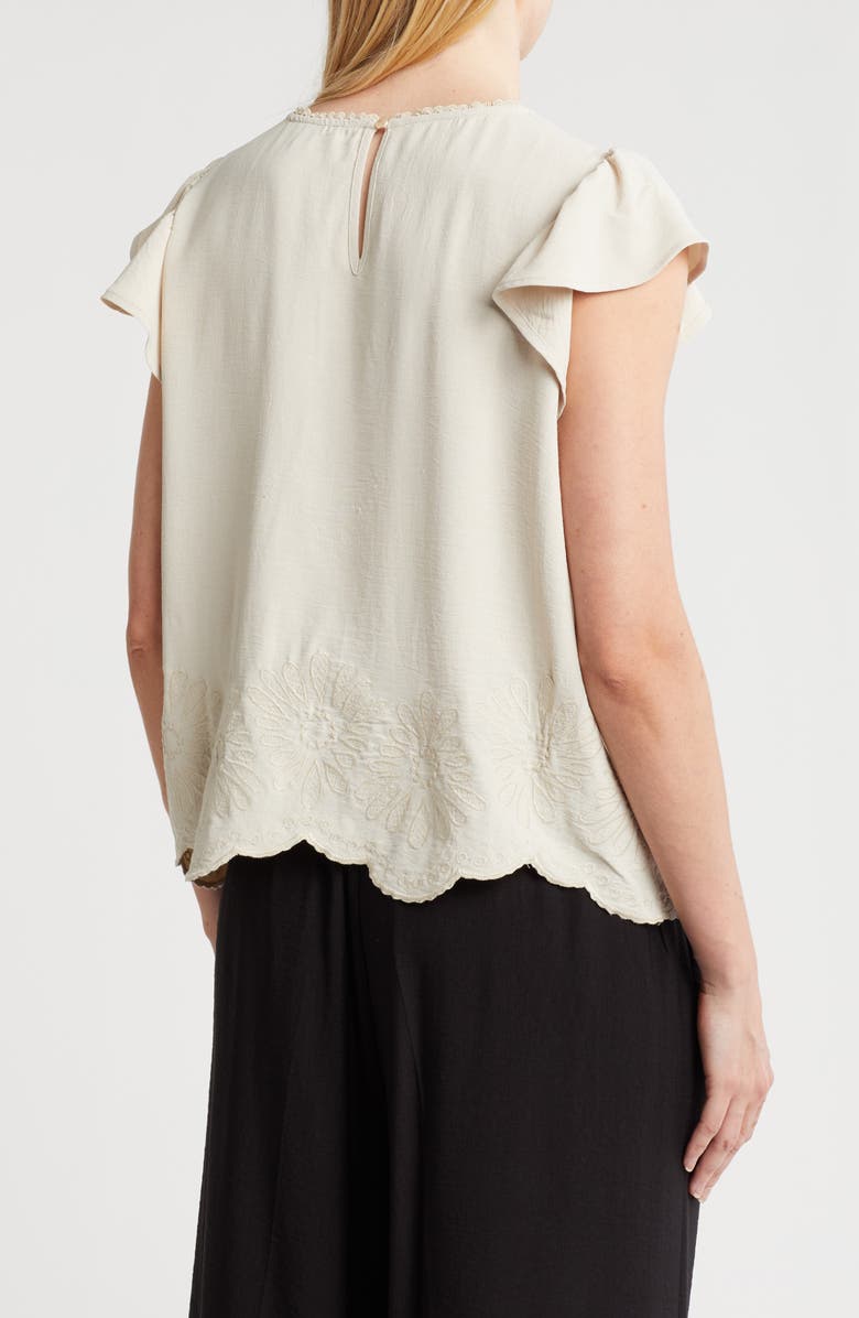 Adrianna Papell Floral Embroidered Flutter Sleeve Top, Alternate, color, Bamboo Wood