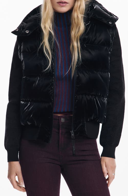 Desigual Convertible Quilted Puffer Jacket With Removable Hood In Black