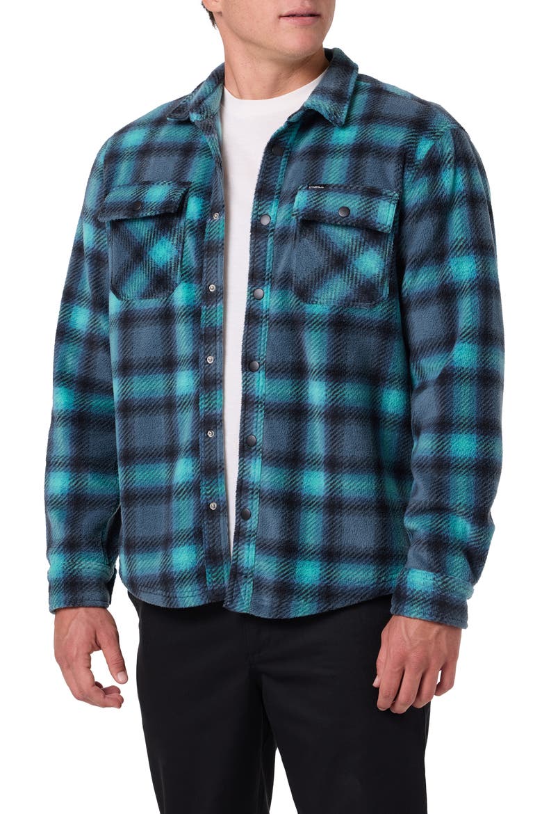 Glacier Plaid Superfleece Snap-Up Overshirt, Alternate, color, DARK SLATE