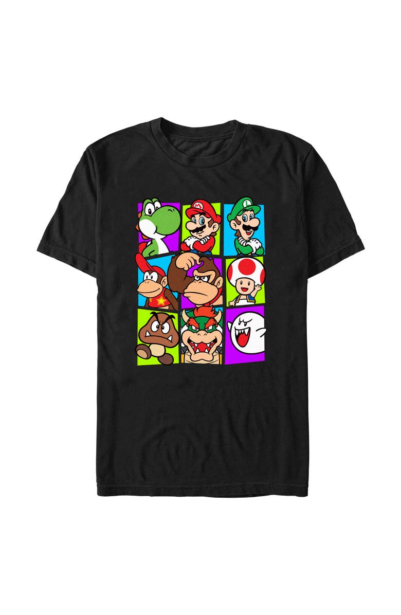 NINTENDO Men's Nintendo Mario Cast  Graphic T-Shirt, Alternate, color, Black