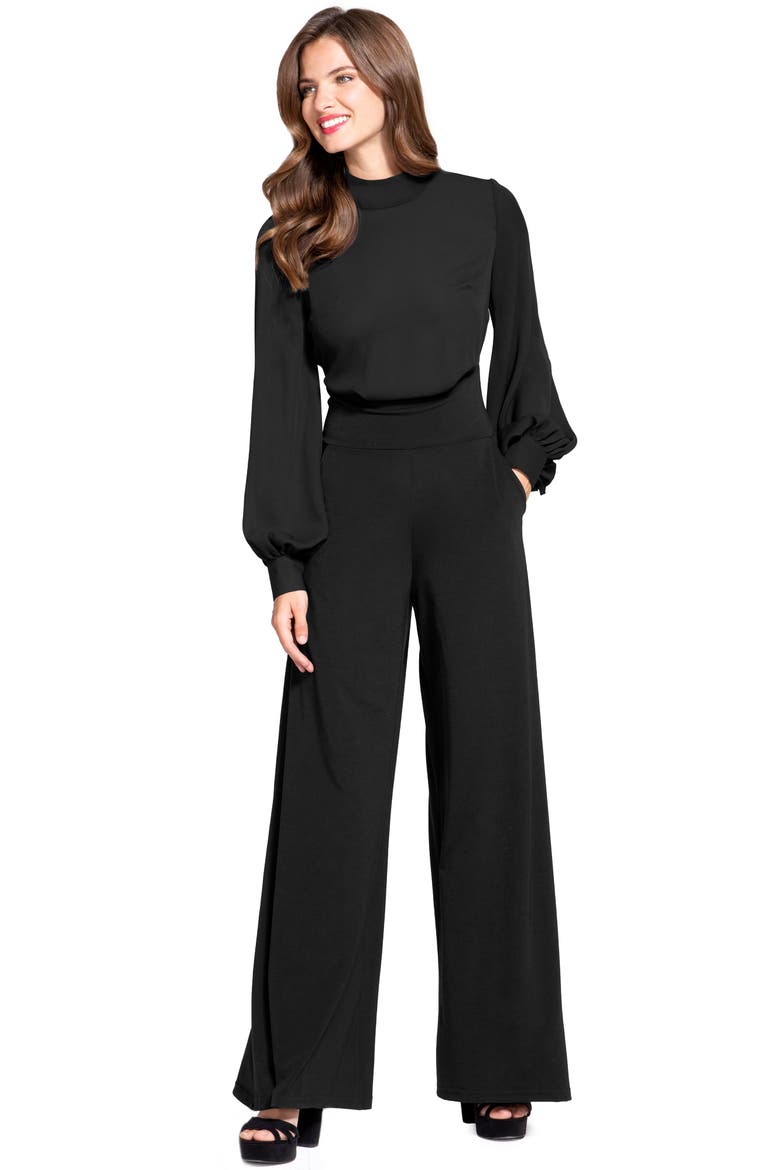Blouson Sleeve Wide Leg Jumpsuit, Main, color, Black