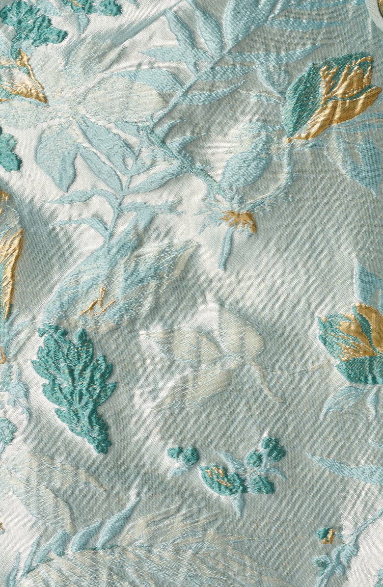 Adrianna Papell One-Shoulder Rosette Metallic Jacquard Slit Gown, Alternate, color, 