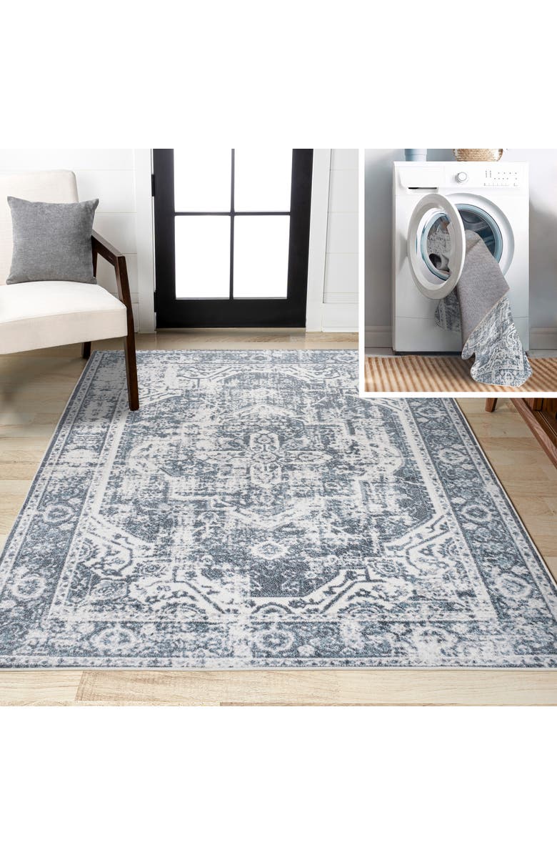 JONATHAN Y Keesha Bold Distressed Medallion Low-Pile Machine-Washable Area Rug, Main, color, Cream/Blue