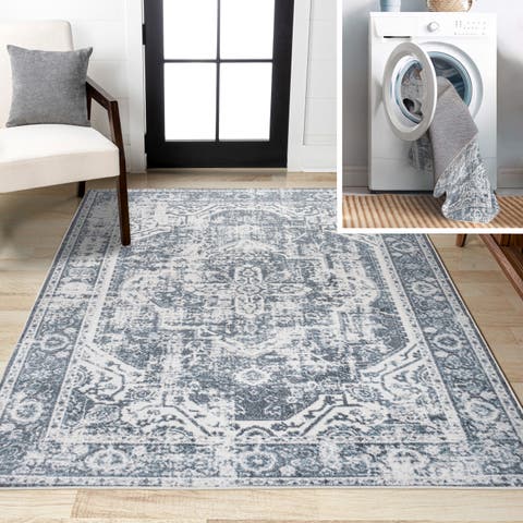 Keesha Bold Distressed Medallion Low-Pile Machine-Washable Area Rug