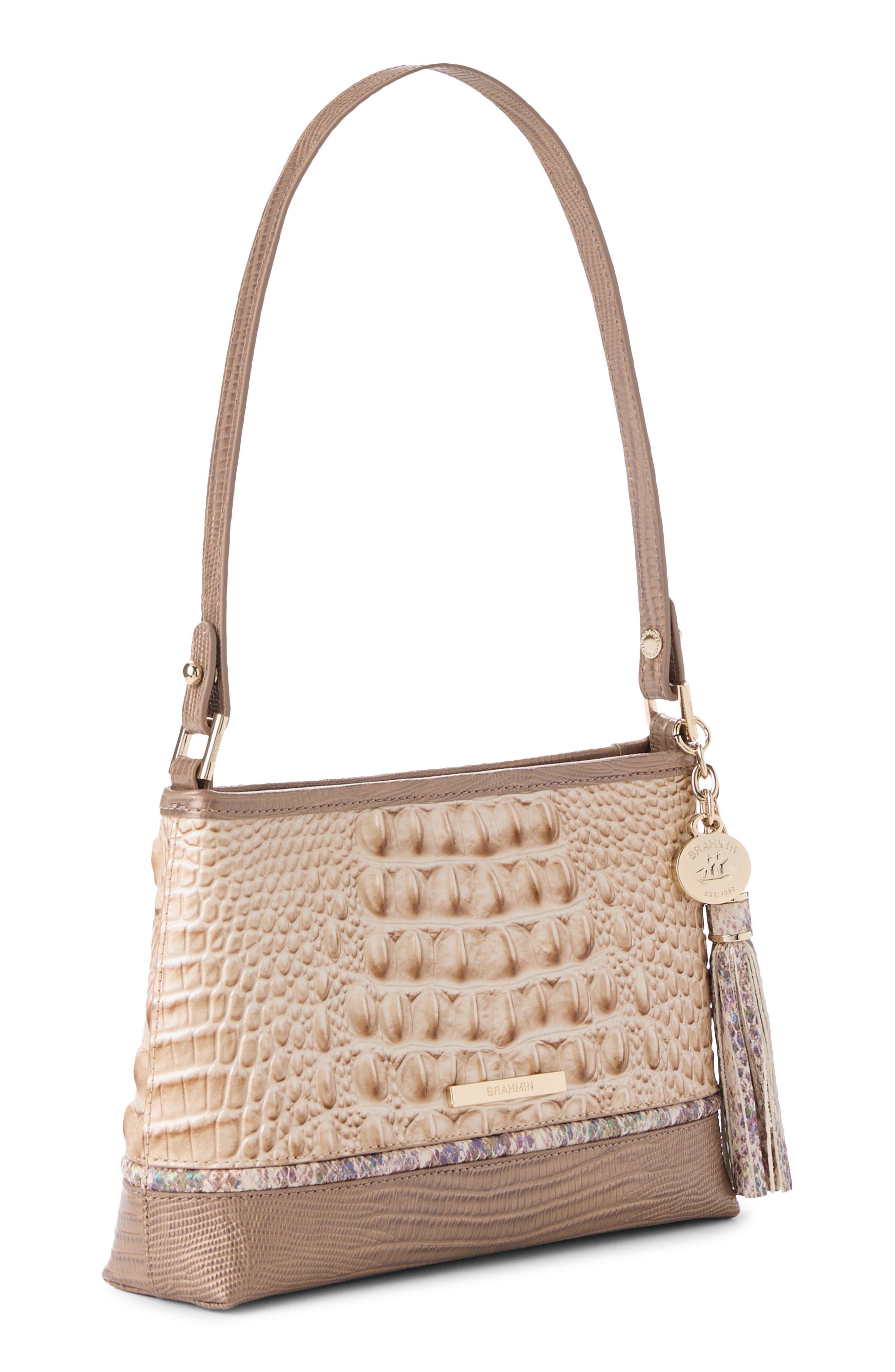 Lorelei Croc Embossed Leather Shoulder Bag, Alternate, color, BEIGE MULTI