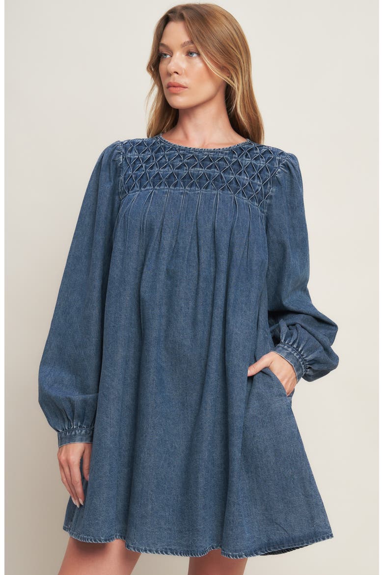 Long Sleeve Denim Minidress, Alternate, color, MEDIUM INDIGO