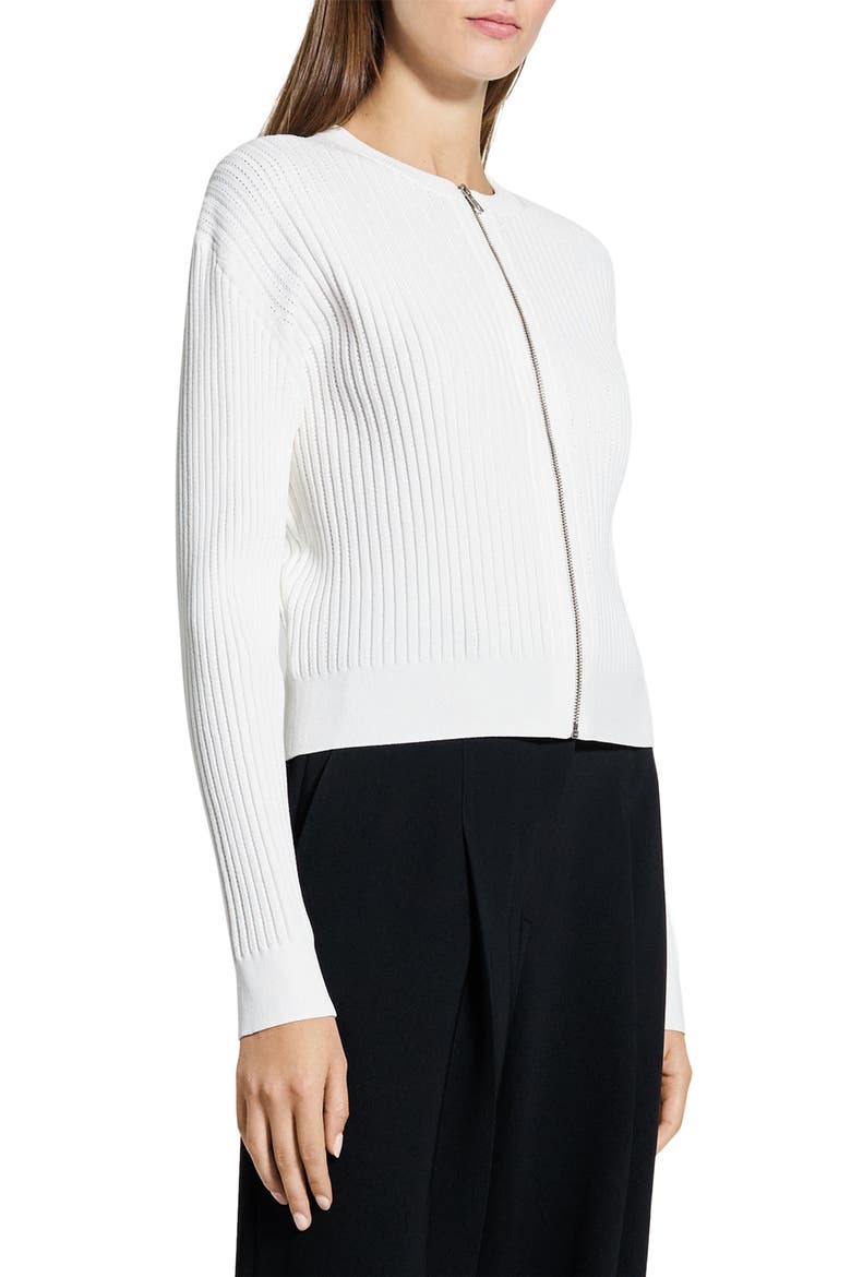 Pointelle Rib Zip Cardigan, Alternate, color, WHITE