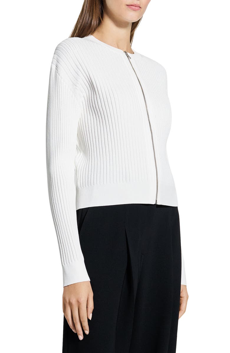 Theory Pointelle Rib Zip Cardigan, Alternate, color, White
