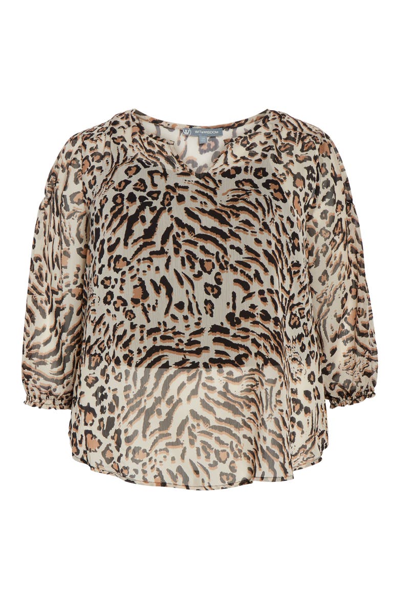 Animal Print Split Neck Blouse (Nordstrom Exclusive), Alternate, color, TAN BLACK