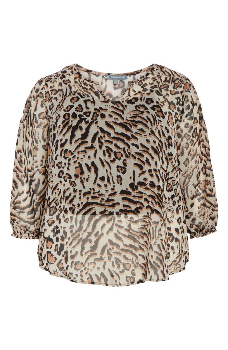 Wit & Wisdom Animal Print Split Neck Blouse, Alternate, color, Tan Black