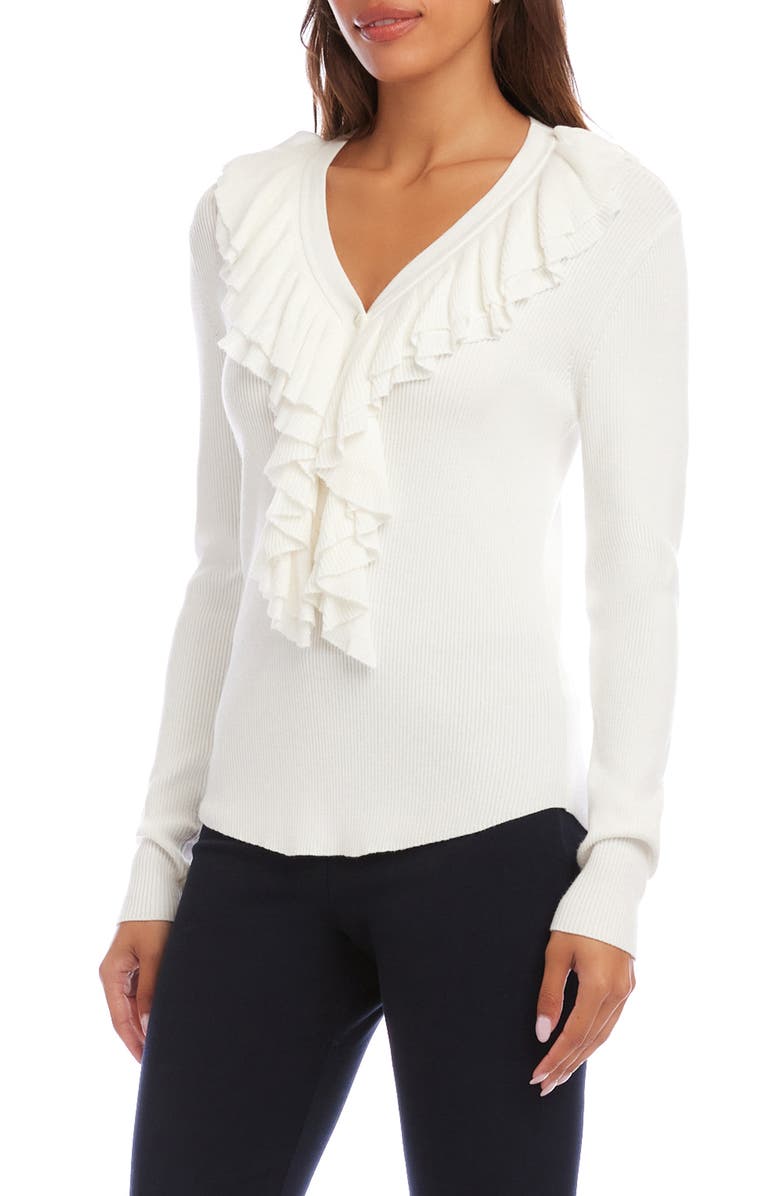 Karen Kane Ruffle V-Neck Sweater, Alternate, color, Off White