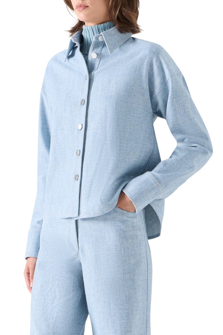Cropped Cotton Denim Shirt, Alternate, color, LIGHT BLUE