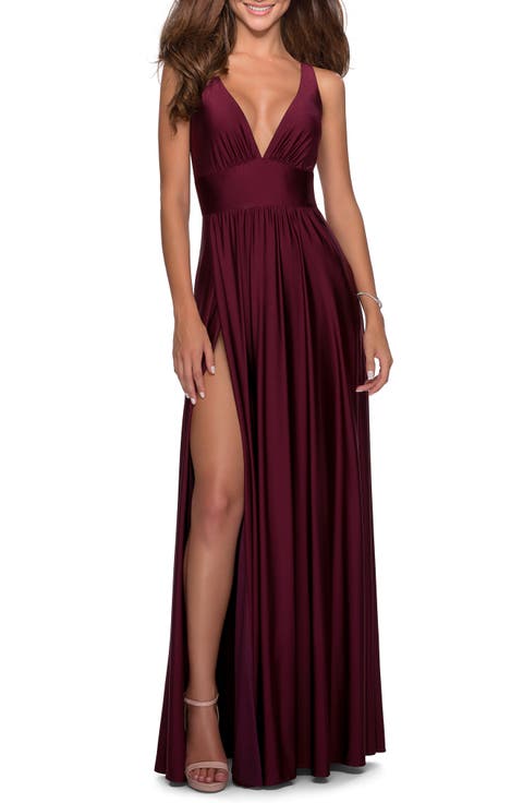 Empire Waist Gown with Deep V Neckline