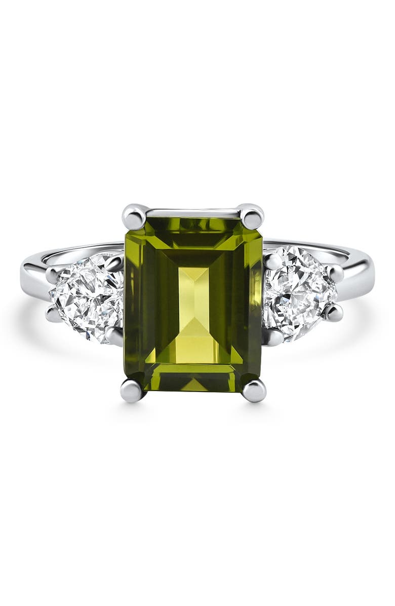 Bliss Diamond 4.15Ct Emerald Peridot & Heart Diamond Ring 14k Gold, Main, color, 14K White Gold