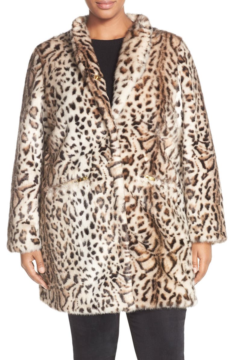 Via Spiga Leopard Print Faux Fur Coat, Main, color, 