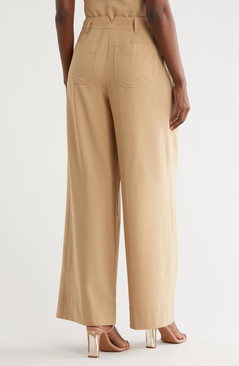 DKNY Pleated High Waist Wide Leg Pants, Alternate, color, Travertine