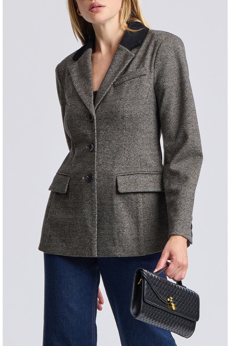 Knit Jaquard Hourglass Blazer with Corduroy Collar, Main, color, BLACK TAUPE