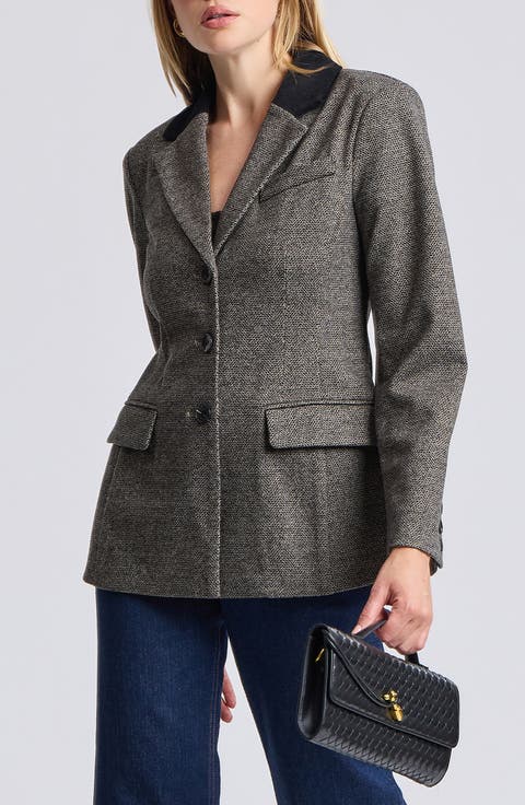 Knit Jaquard Hourglass Blazer with Corduroy Collar