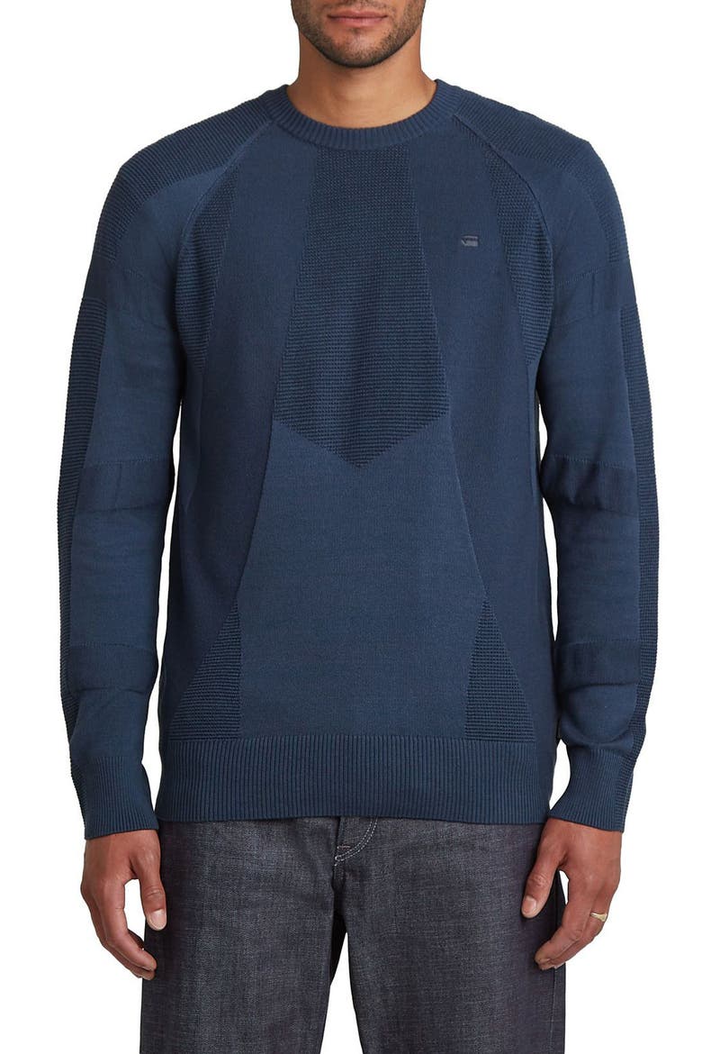 3D Biker Textureblock Crewneck Sweater, Main, color, INDIA INK/ SALUTE
