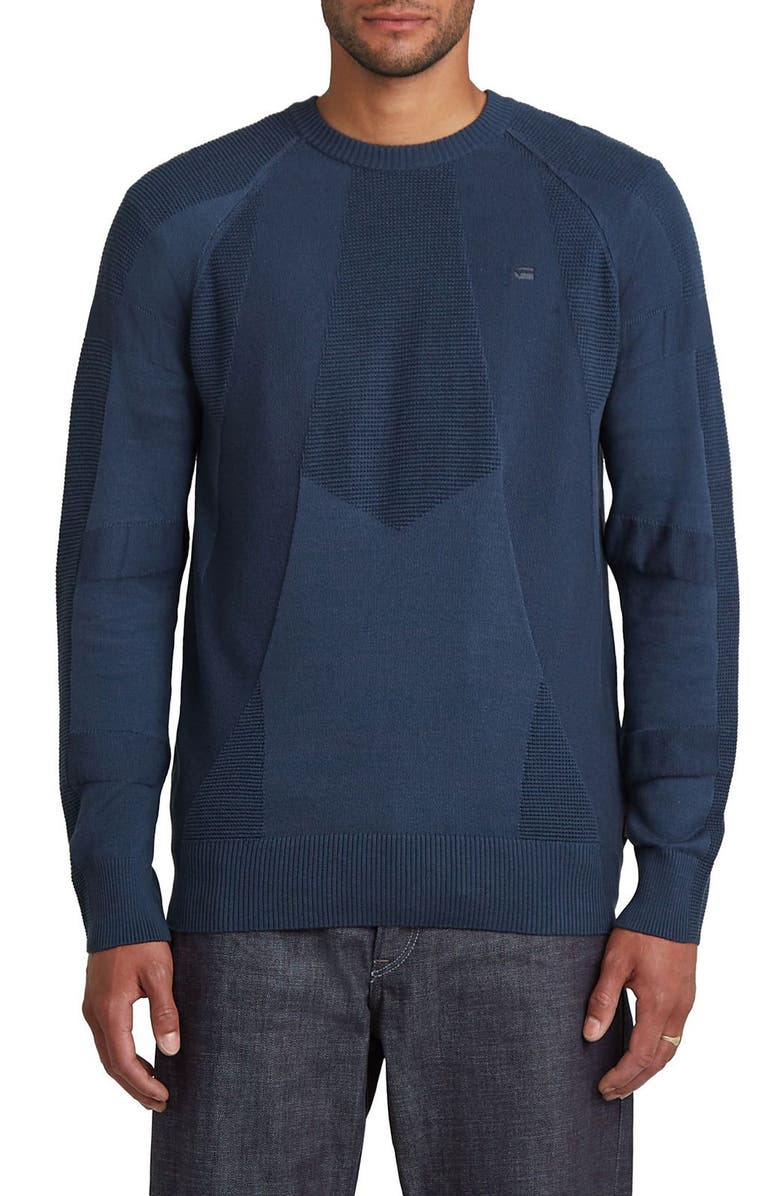 G-STAR 3D Biker Textureblock Crewneck Sweater, Main, color, India Ink/ Salute