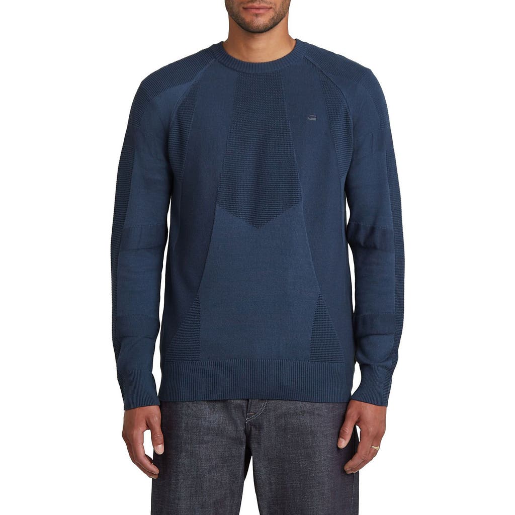 G-star 3d Biker Textureblock Crewneck Sweater In Blue
