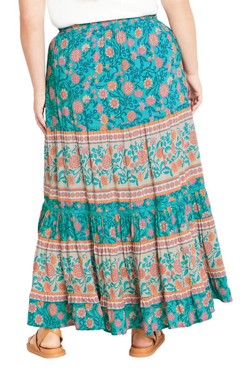 City Chic Aurora Print Maxi Skirt, Alternate, color, Turquoise