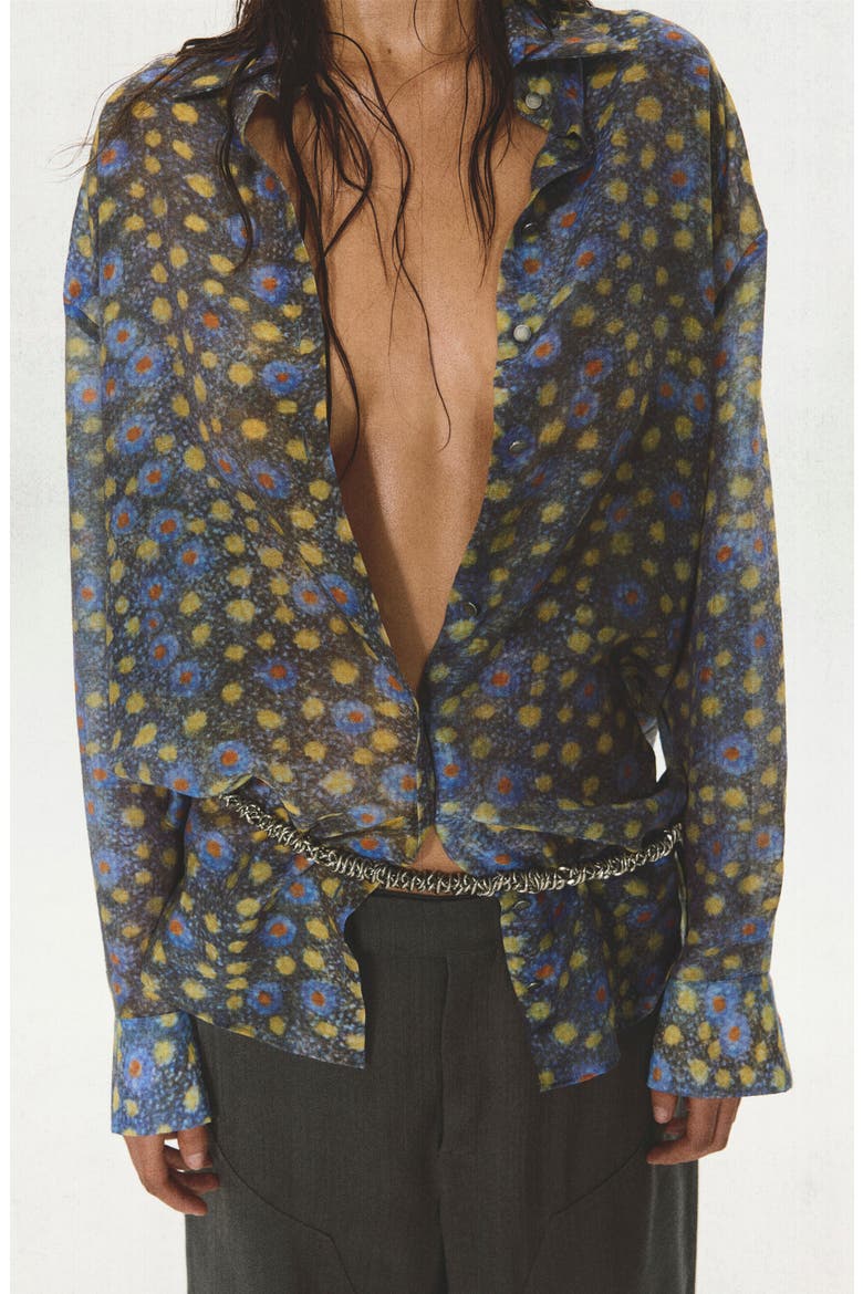 Semi-Sheer Printed Shirt, Alternate, color, BLACK