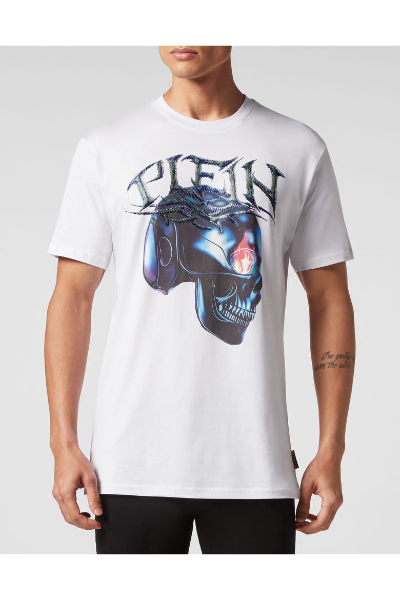 T-Shirt Round Neck Chrome Men, Main, color, white