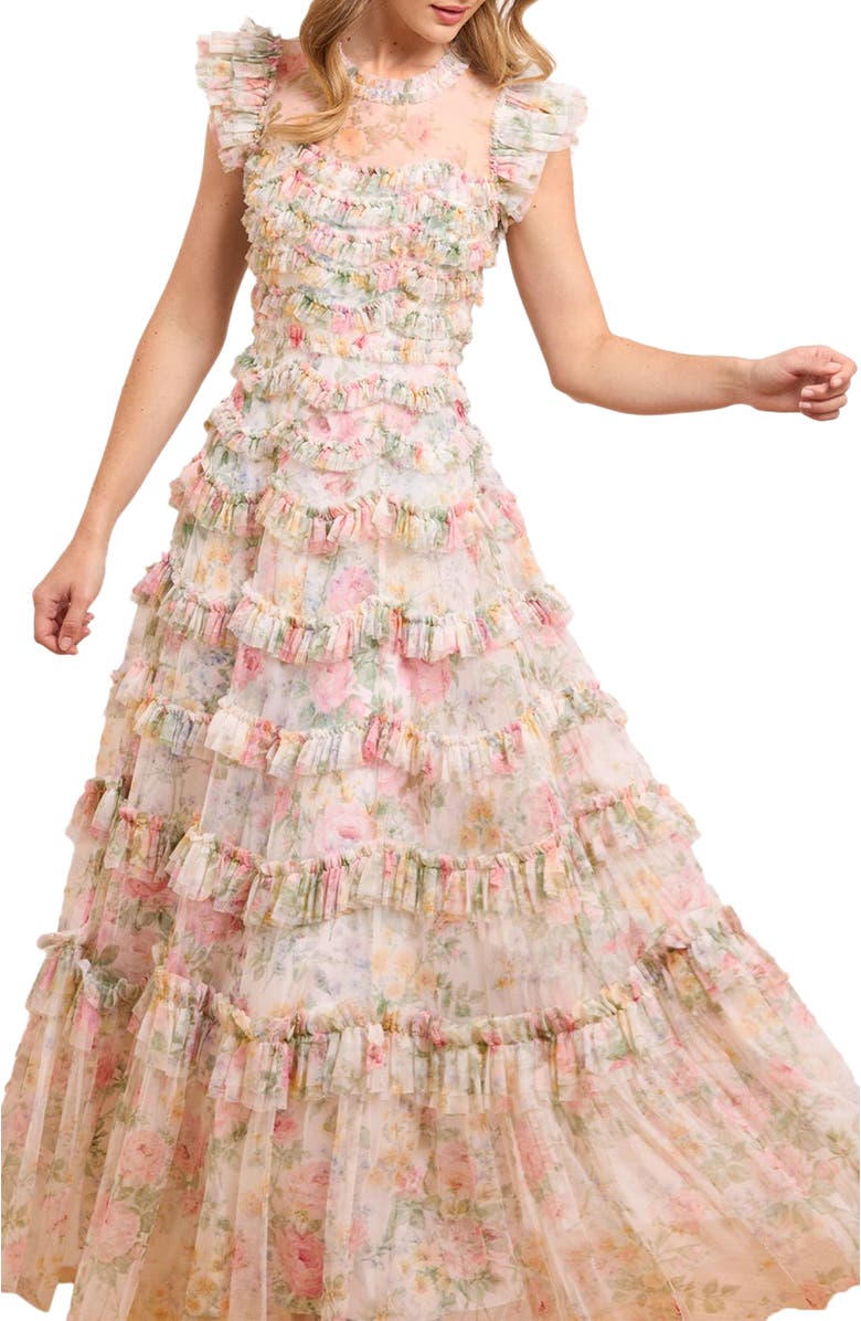 Needle & Thread Pompadour Garden Round Neck Gown, Alternate, color, Moonshine