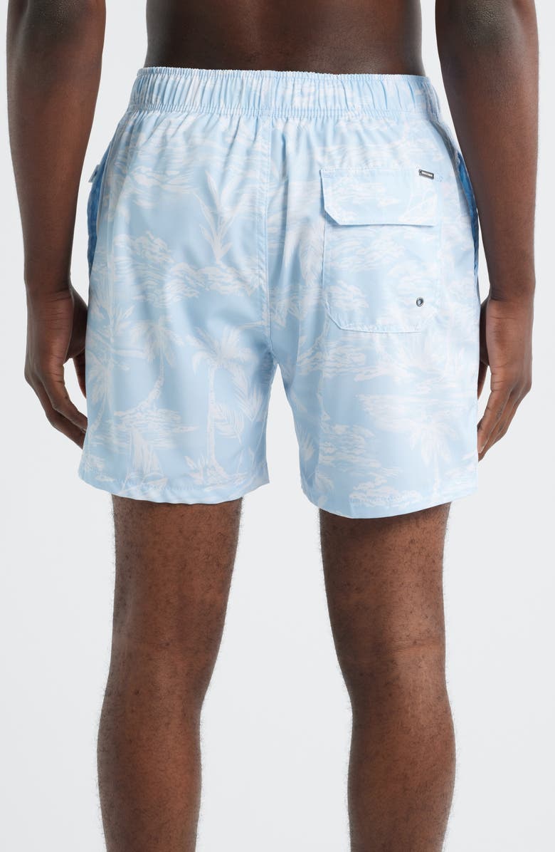 Vintage Summer Print Water Repellent Volley Swim Trunks, Alternate, color, Light Blue
