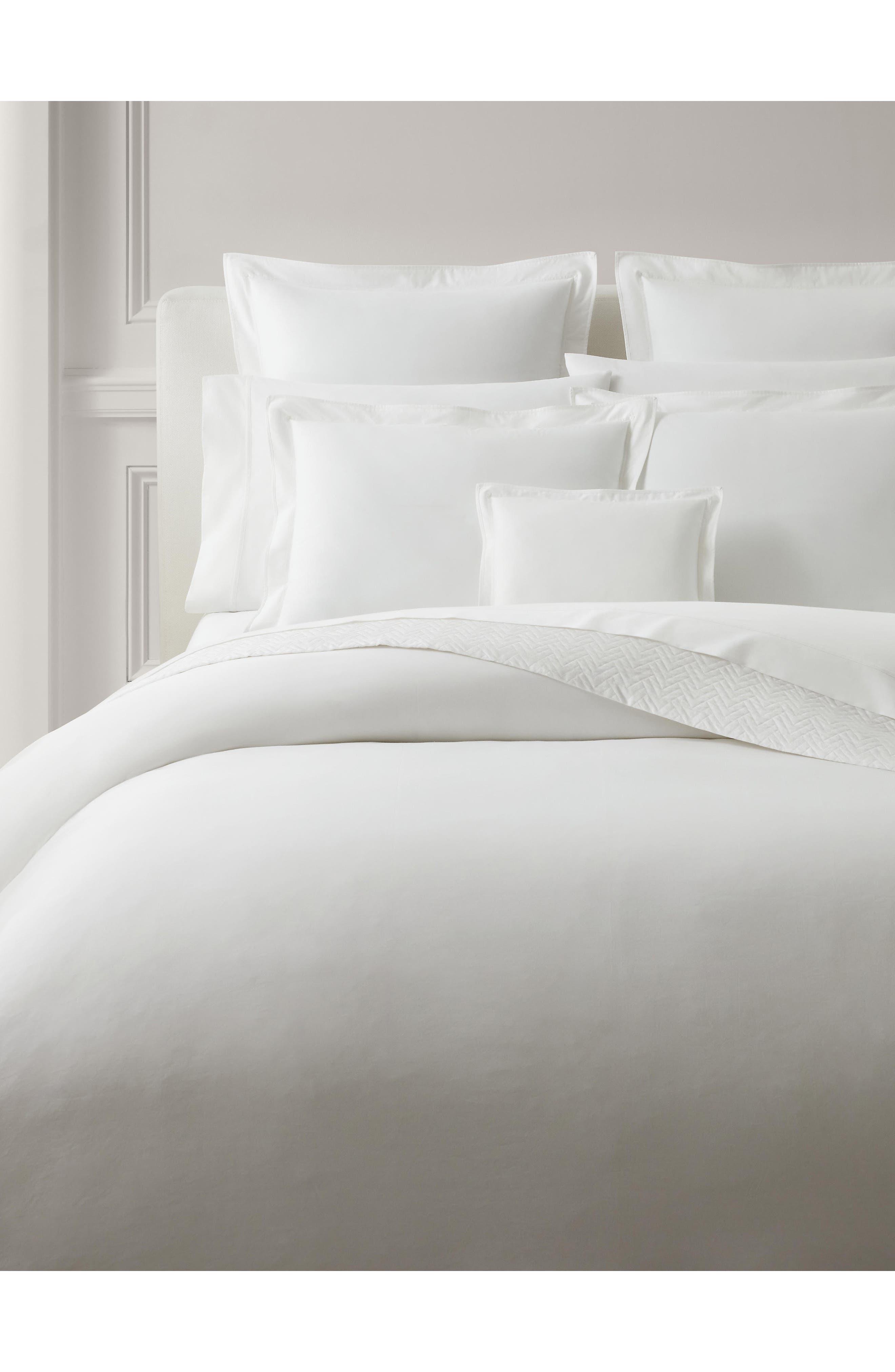 Lauren Ralph Lauren Spencer Border Sateen Duvet Cover - White And White, Full/Queen