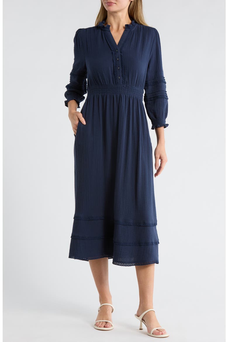 Button Front Gauze Dress, Main, color, NAVY