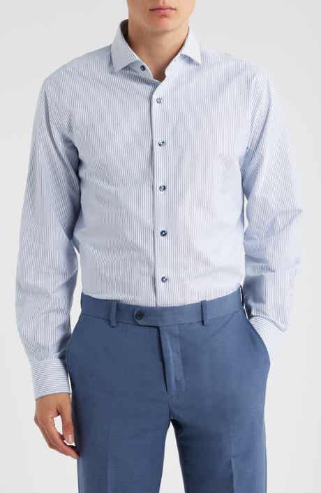Trim Fit Stripe Cotton Oxford Cloth Dress Shirt