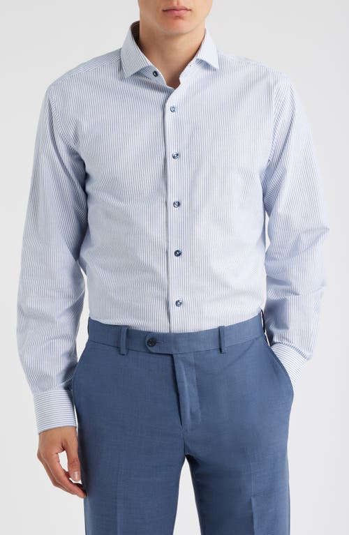 Lorenzo Uomo Trim Fit Stripe Cotton Oxford Cloth Dress Shirt in White/Blue Stripe 