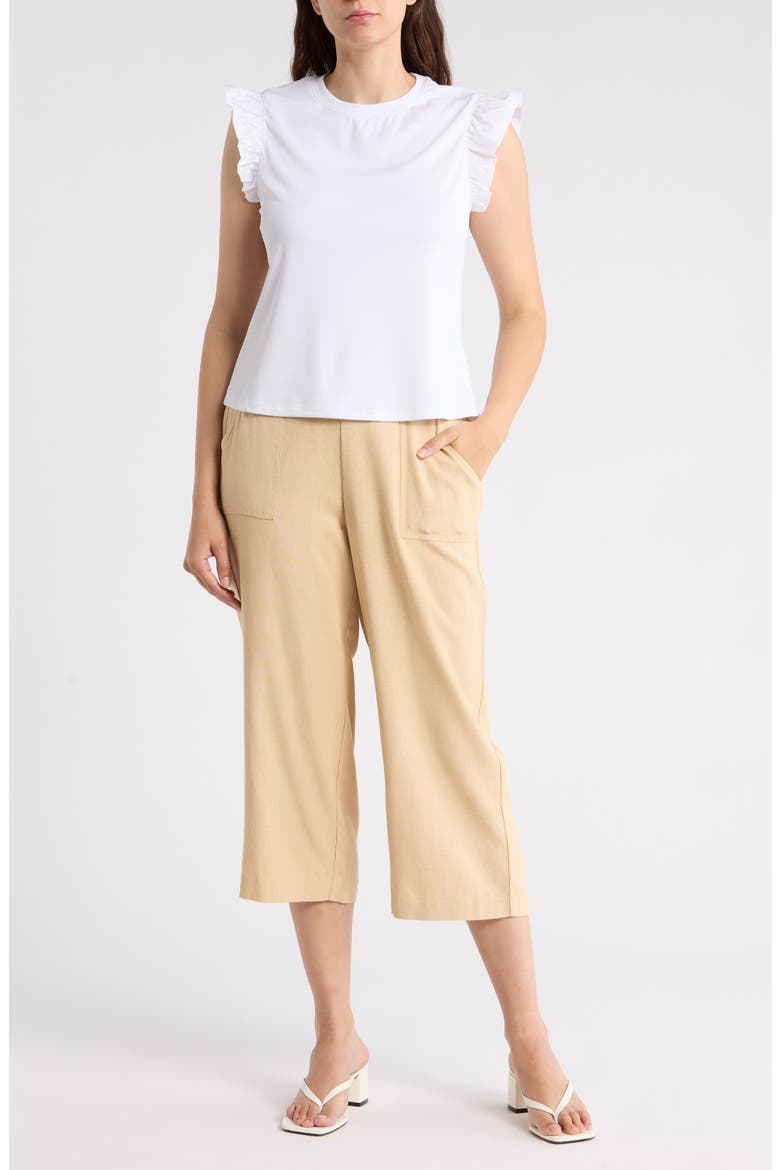 Flutter Sleeve Top & Pull-On Pants Set, Main, color, BRILLIANT WHITE/ WHITE