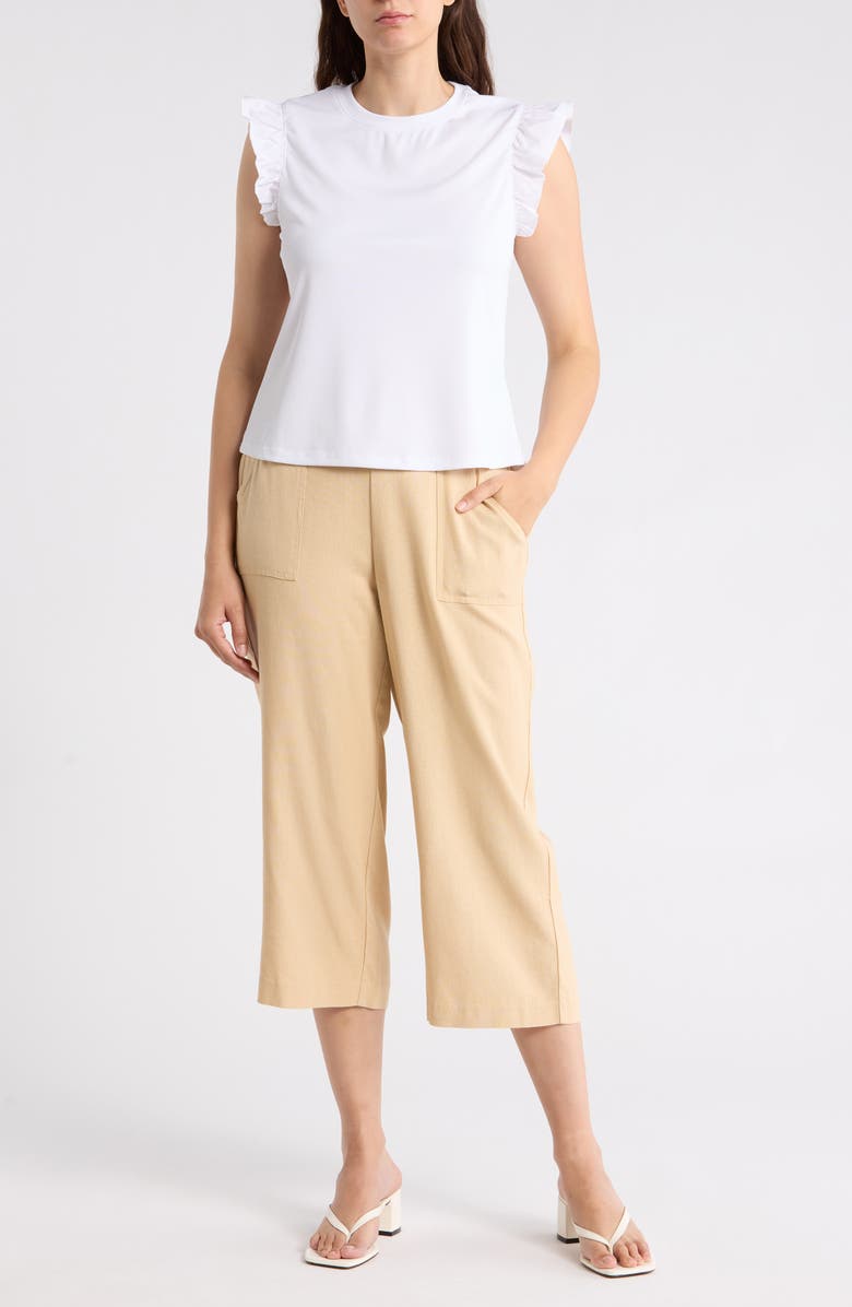 Nicole Miller Flutter Sleeve Top & Pull-On Pants Set, Main, color, Brilliant White/ White